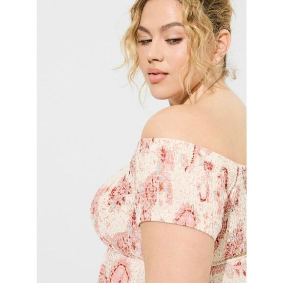 Torrid Maxi Challis Off Shoulder Tulip Hem Dress (Sz 1) - Picture 7 of 8